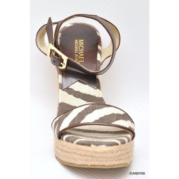 Michael Kors VIOLET Espadrille Wedge Platform Ankle Sandal Zebra/Brown 8/8.5 - Picture 6 of 9